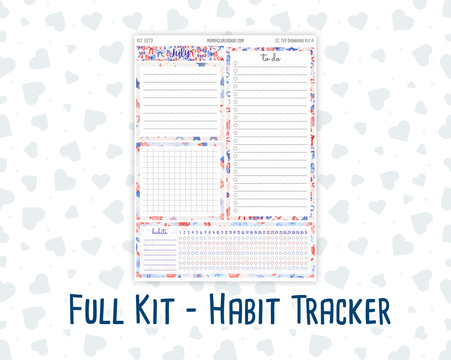 Kit 0273 - 7x9 - EC Notes Pages - Dashboard Kit | Productivity Page - July - Americana In Bloom