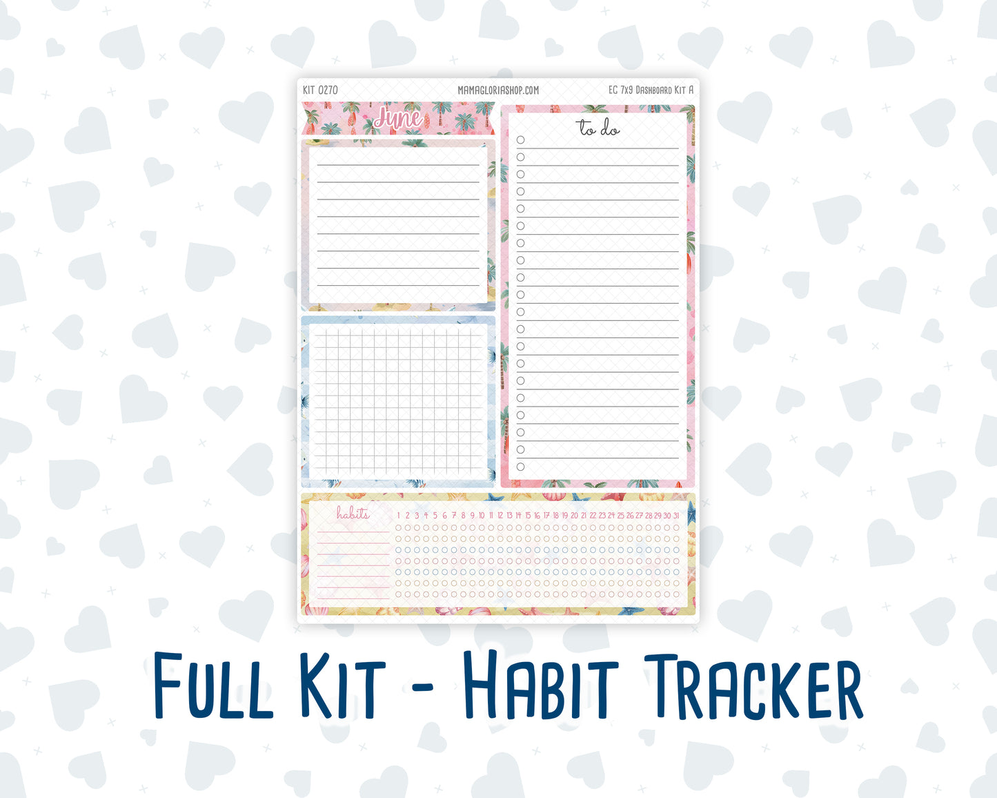 Kit 0270 - 7x9 - EC Notes Pages - Dashboard Kit | Productivity Page - June - Beachside Bliss