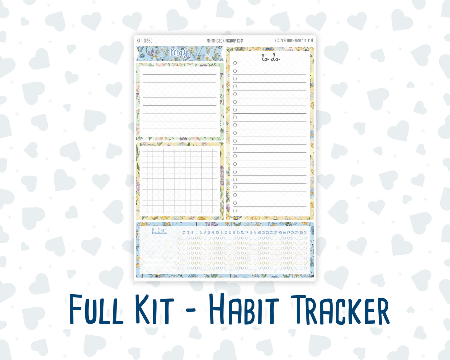 Kit 0265 - 7x9 - EC Notes Pages - Dashboard Kit | Productivity Page - May - Honeybee Sky