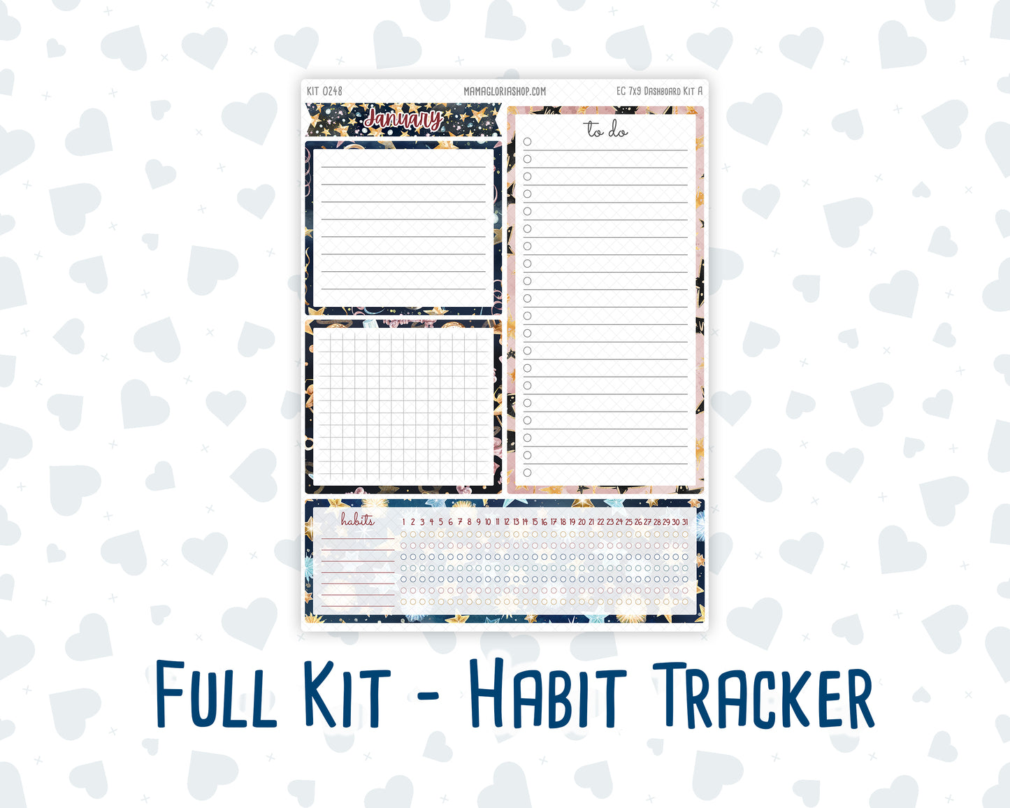 Kit 0248- 7x9 - EC Notes Pages - January - Midnight Countdown - Dashboard Kit | Productivity Page