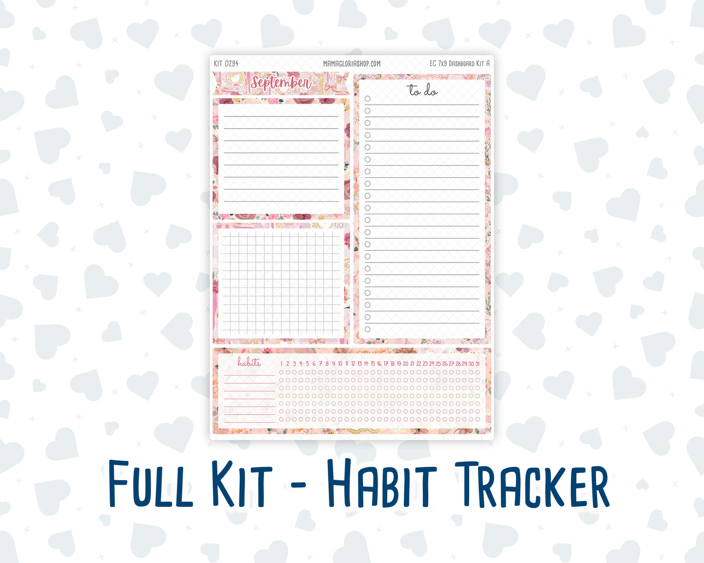 Kit 0294 - 7x9 - EC Notes Pages - Dashboard Kit | Productivity Page - September - Rosy Reveria