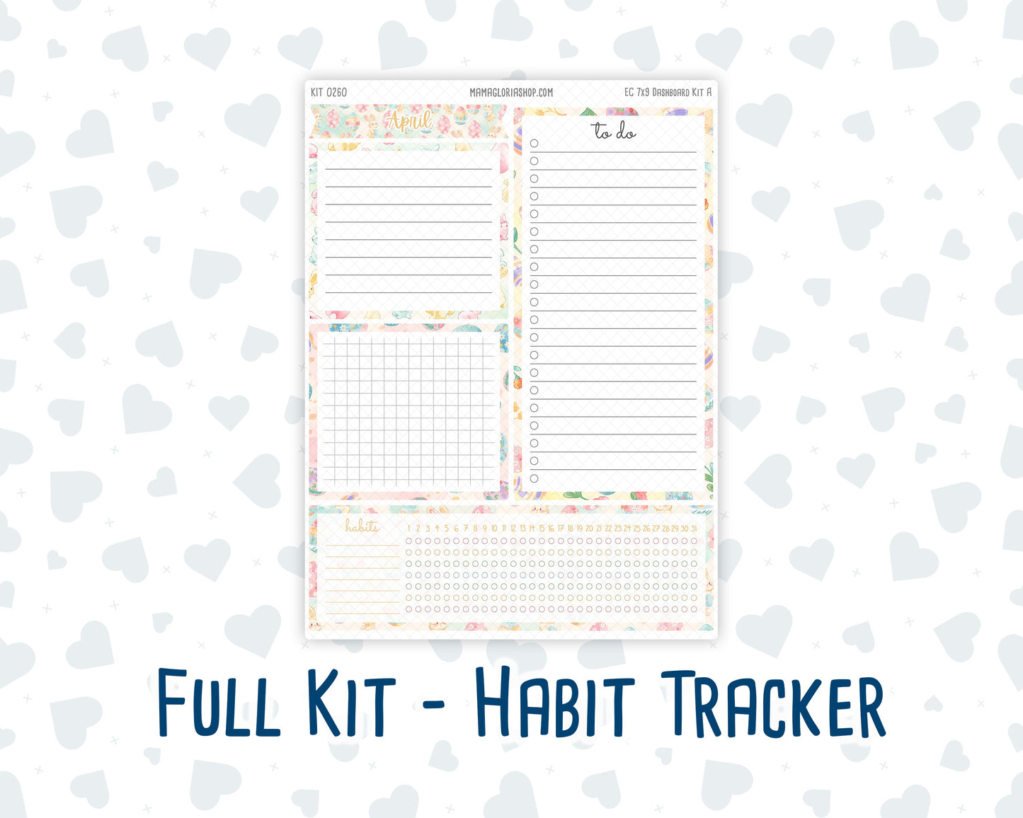 Kit 0260 - 7x9 - EC Notes Pages - Dashboard Kit | Productivity Page - April - Pastel Egg Hunt
