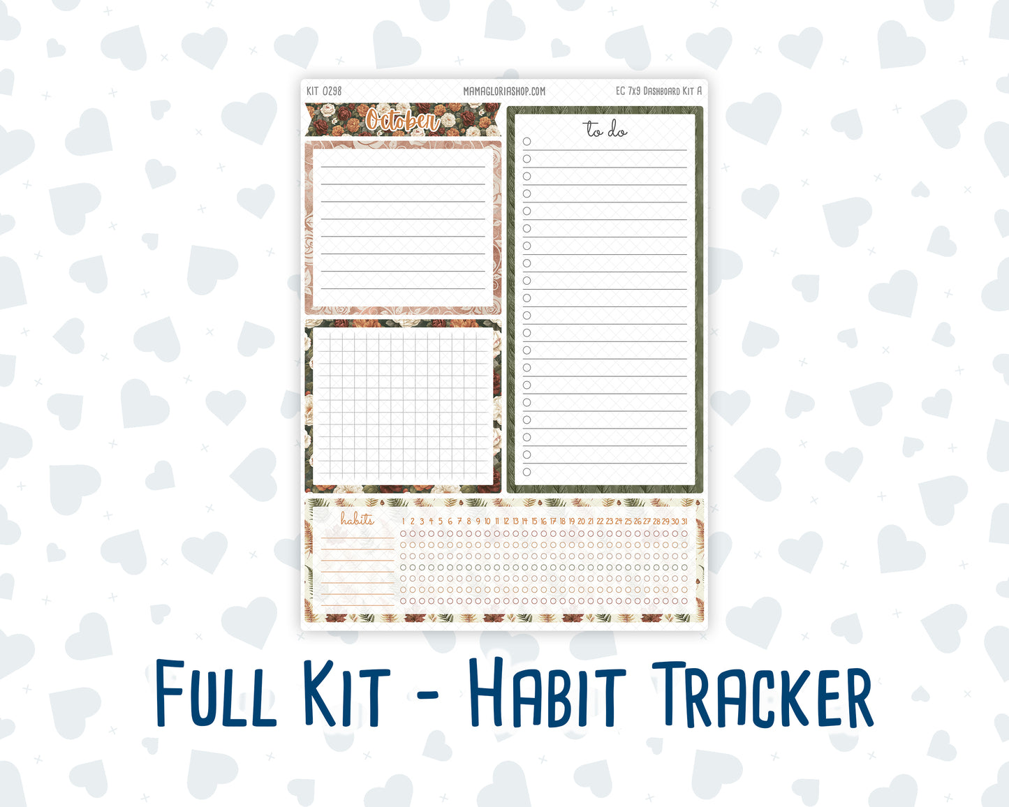 Kit 0298 - 7x9 - EC Notes Pages - Dashboard Kit | Productivity Page - October - Velvet Bloom