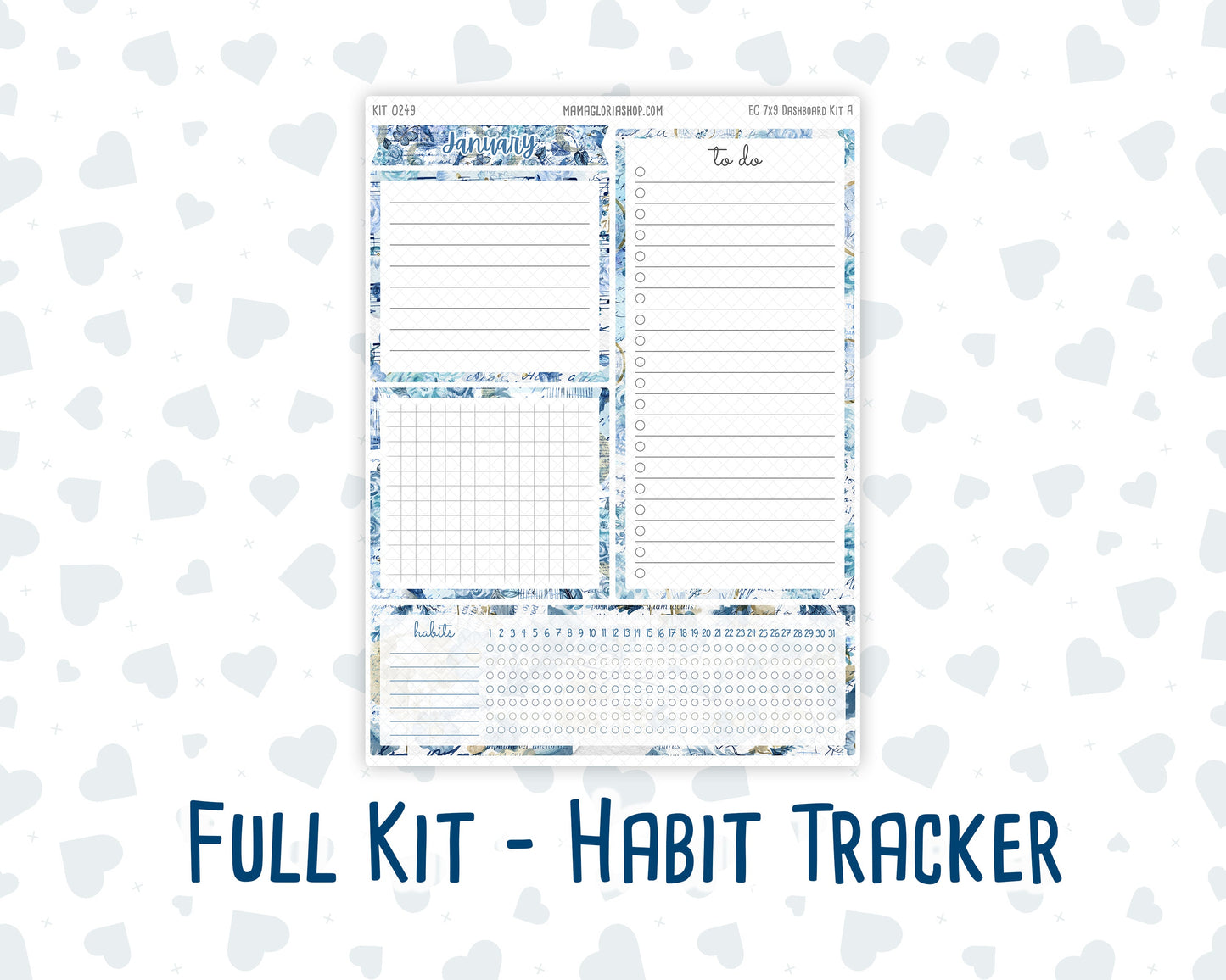 Kit 0249 - 7x9 - EC Notes Pages - Dashboard Kit | Productivity Page - January - Icy Lace