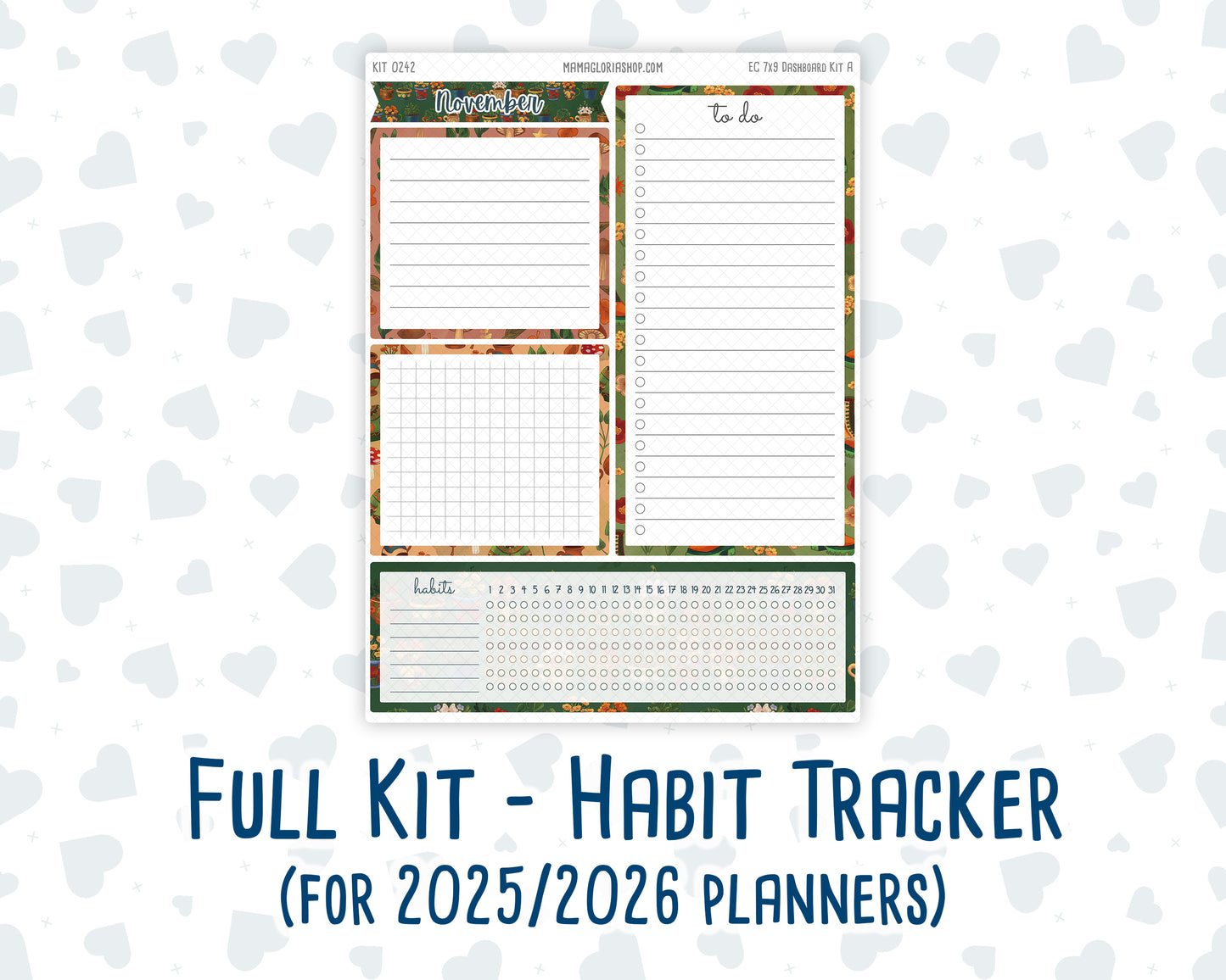 Kit 0242- 7x9 - EC Notes Pages - November - Cottage Autumn - Dashboard Kit | Productivity Page