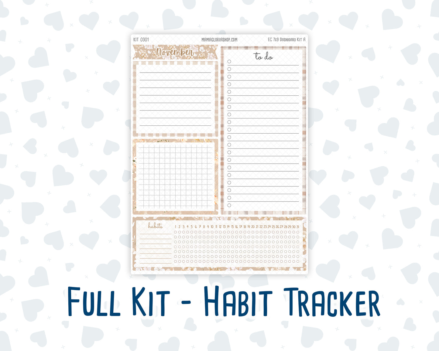Kit 0301 - 7x9 - EC Notes Pages - Dashboard Kit | Productivity Page - November - Sunday Comfort
