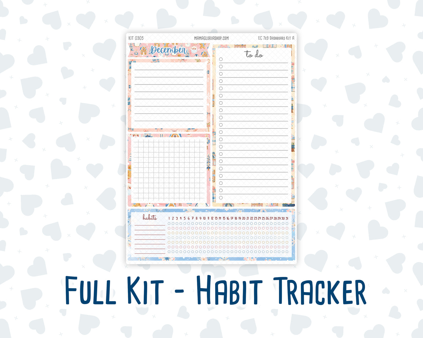 Kit 0305 - 7x9 - EC Notes Pages - Dashboard Kit | Productivity Page - December - Sugarplum Parade