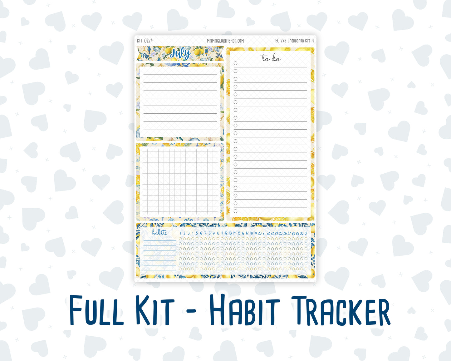 Kit 0274 - 7x9 - EC Notes Pages - Dashboard Kit | Productivity Page - July - Sunny Lemon Shore