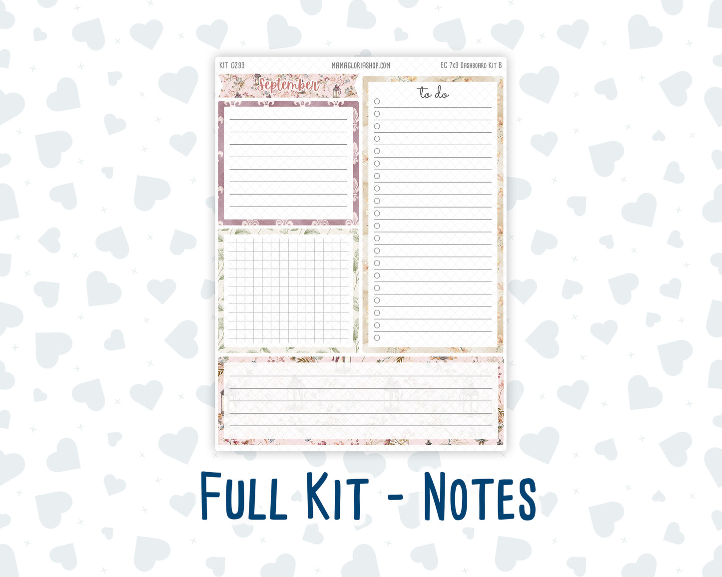 Kit 0293 - 7x9 - EC Notes Pages - Dashboard Kit | Productivity Page - September - Fleur de Provence