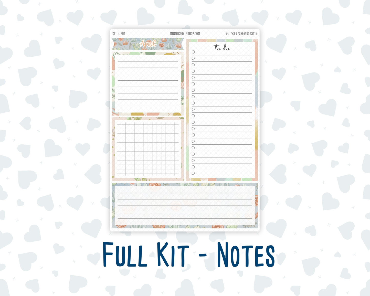 Kit 0261 - 7x9 - EC Notes Pages - Dashboard Kit | Productivity Page - April - Llama Spring