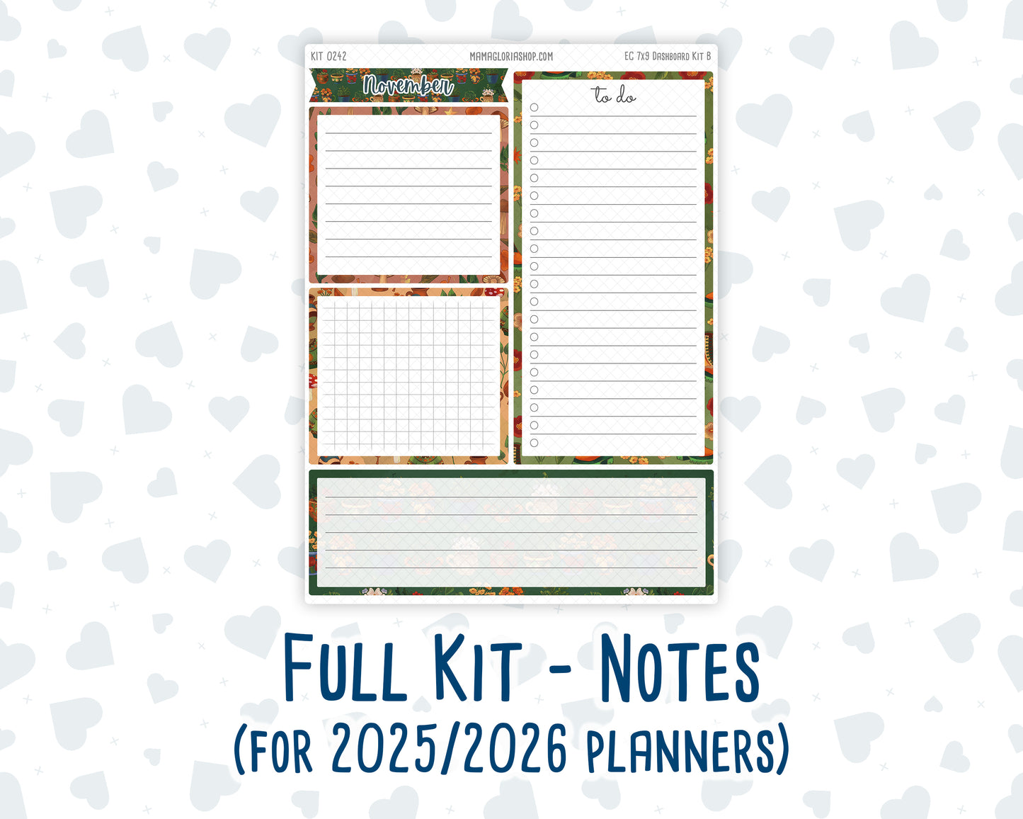 Kit 0242- 7x9 - EC Notes Pages - November - Cottage Autumn - Dashboard Kit | Productivity Page