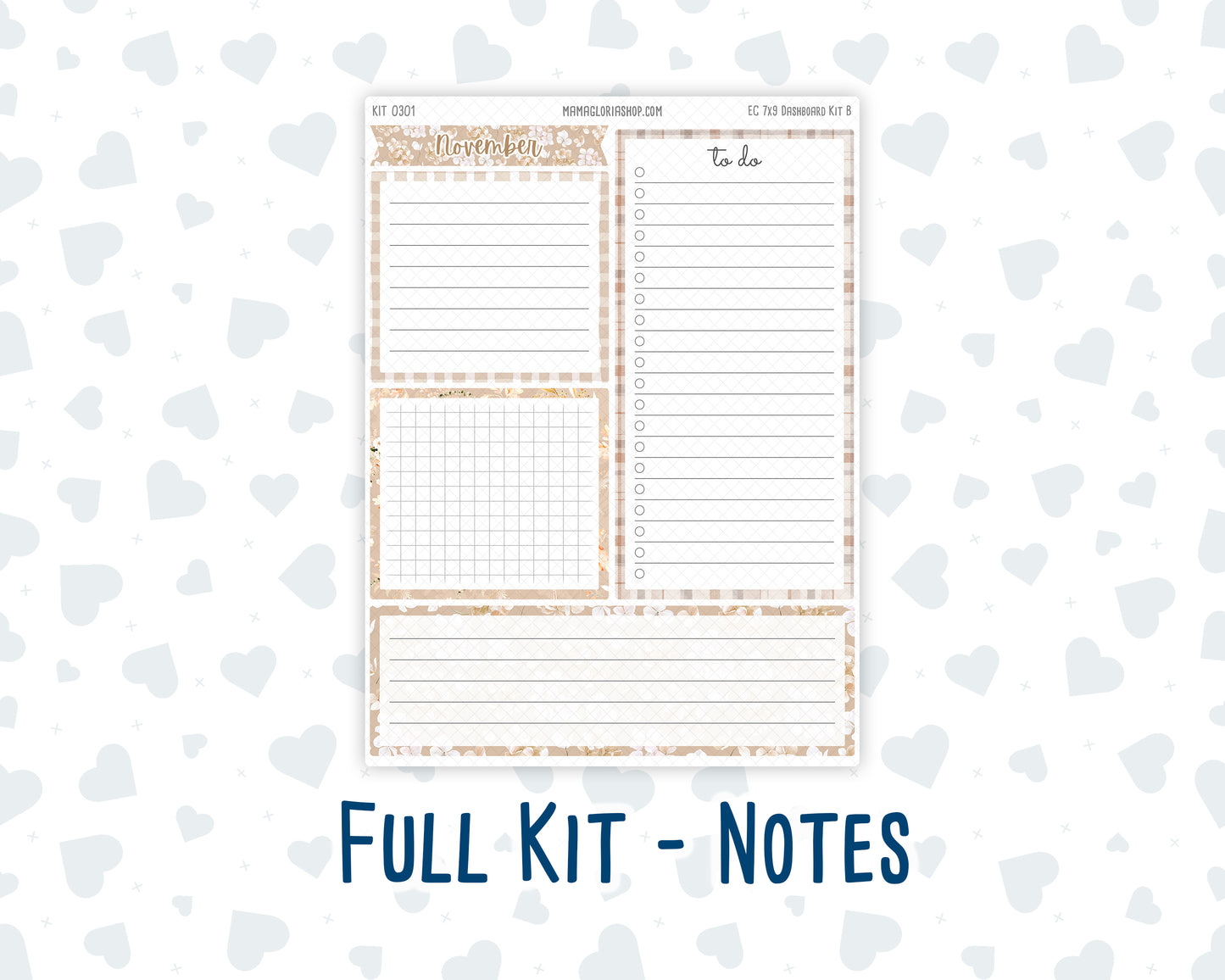 Kit 0301 - 7x9 - EC Notes Pages - Dashboard Kit | Productivity Page - November - Sunday Comfort