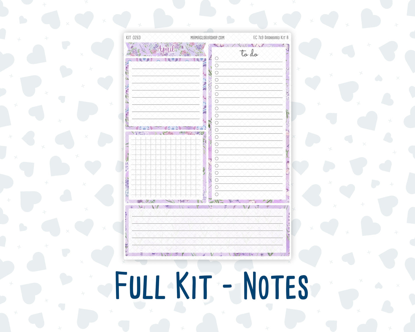 Kit 0263 - 7x9 - EC Notes Pages - Dashboard Kit | Productivity Page - April - Lavender Drift