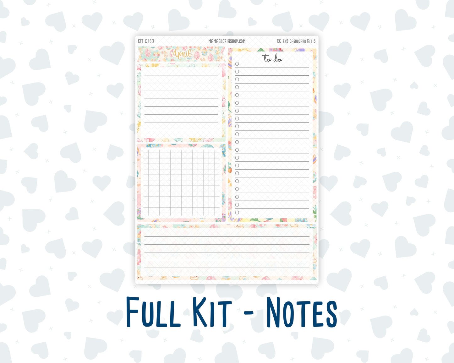 Kit 0260 - 7x9 - EC Notes Pages - Dashboard Kit | Productivity Page - April - Pastel Egg Hunt