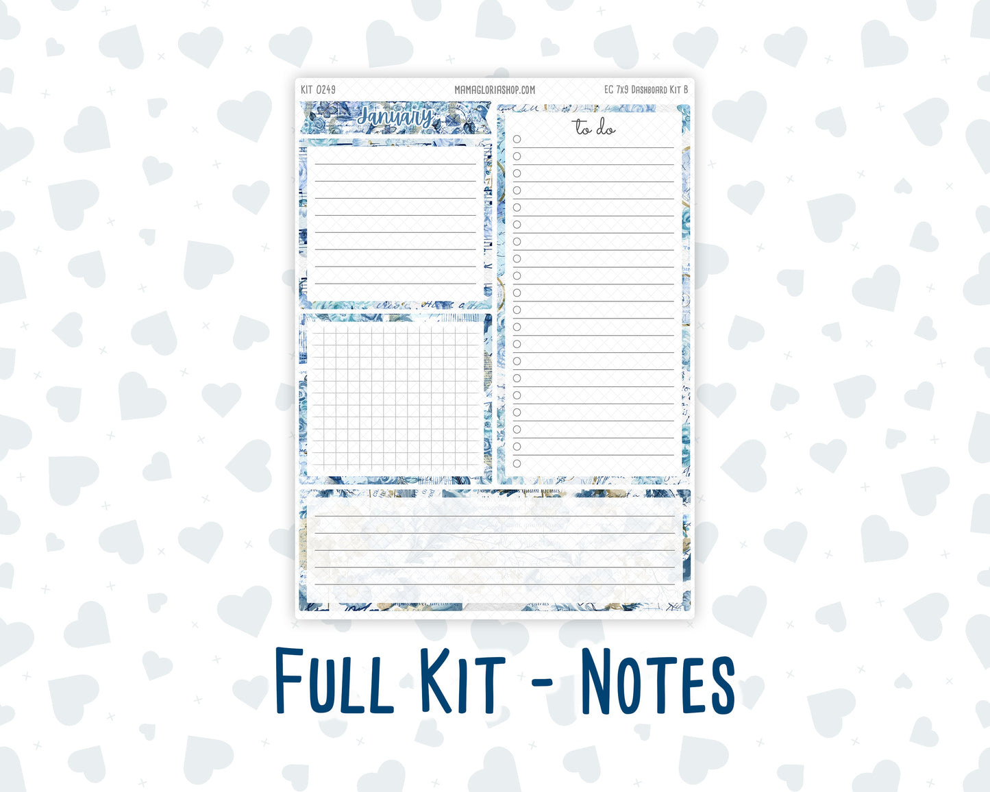 Kit 0249 - 7x9 - EC Notes Pages - Dashboard Kit | Productivity Page - January - Icy Lace