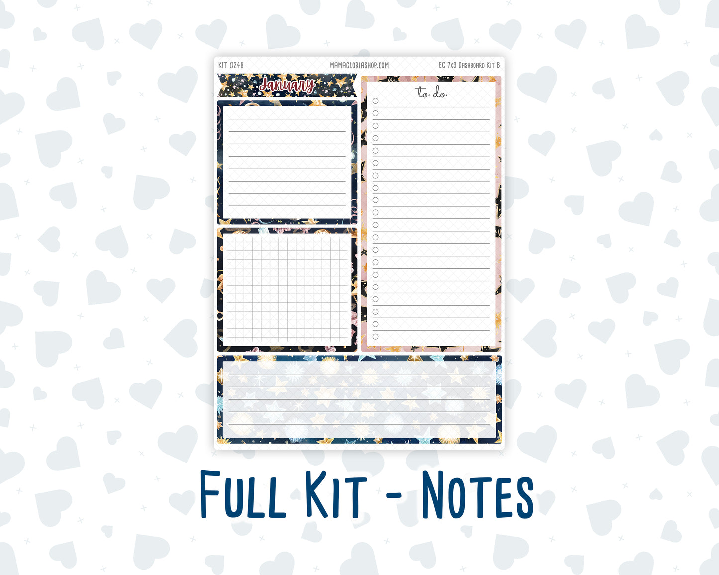 Kit 0248- 7x9 - EC Notes Pages - January - Midnight Countdown - Dashboard Kit | Productivity Page