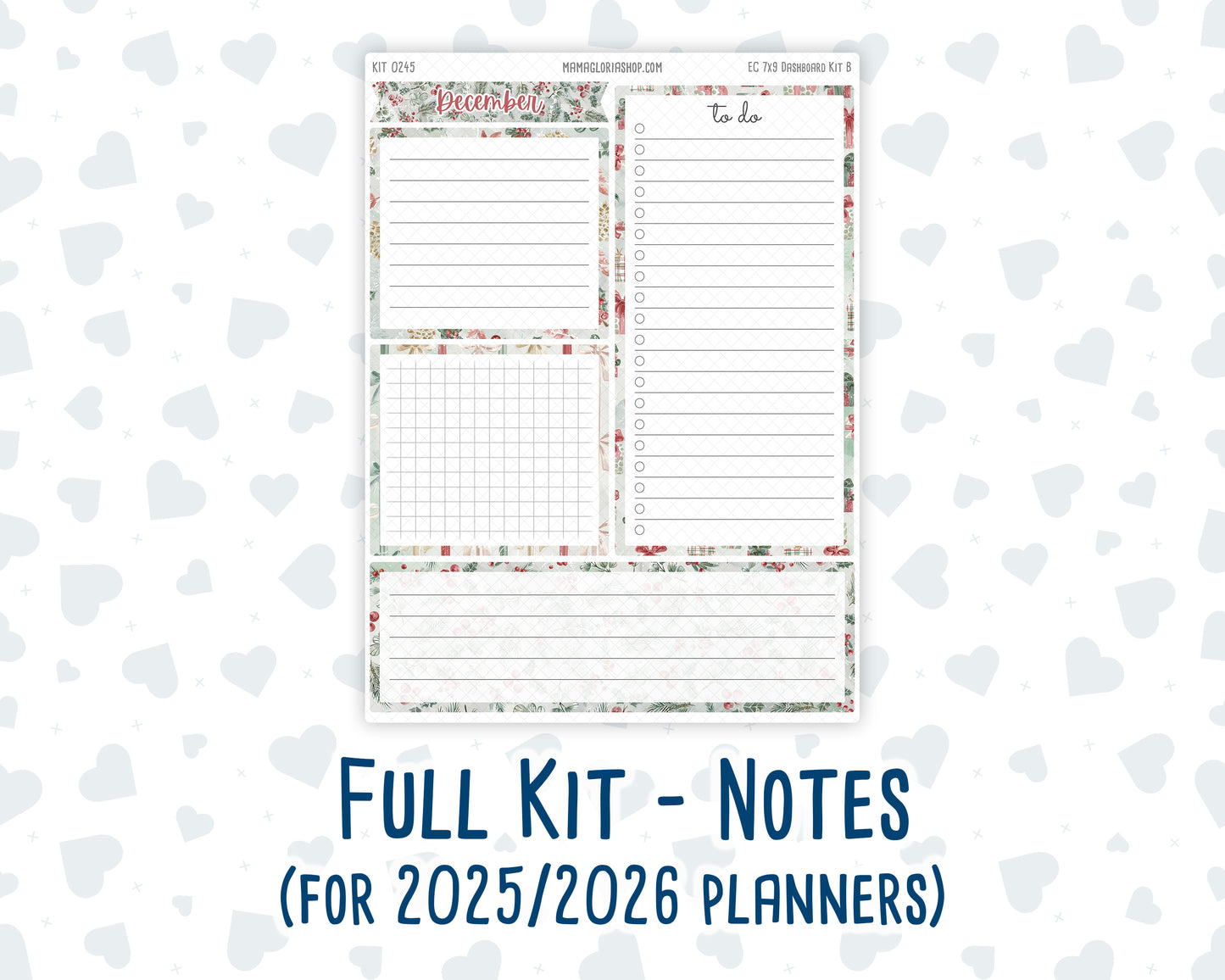 Kit 0245- 7x9 - EC Notes Pages - December - Vintage Christmas - Dashboard Kit | Productivity Page