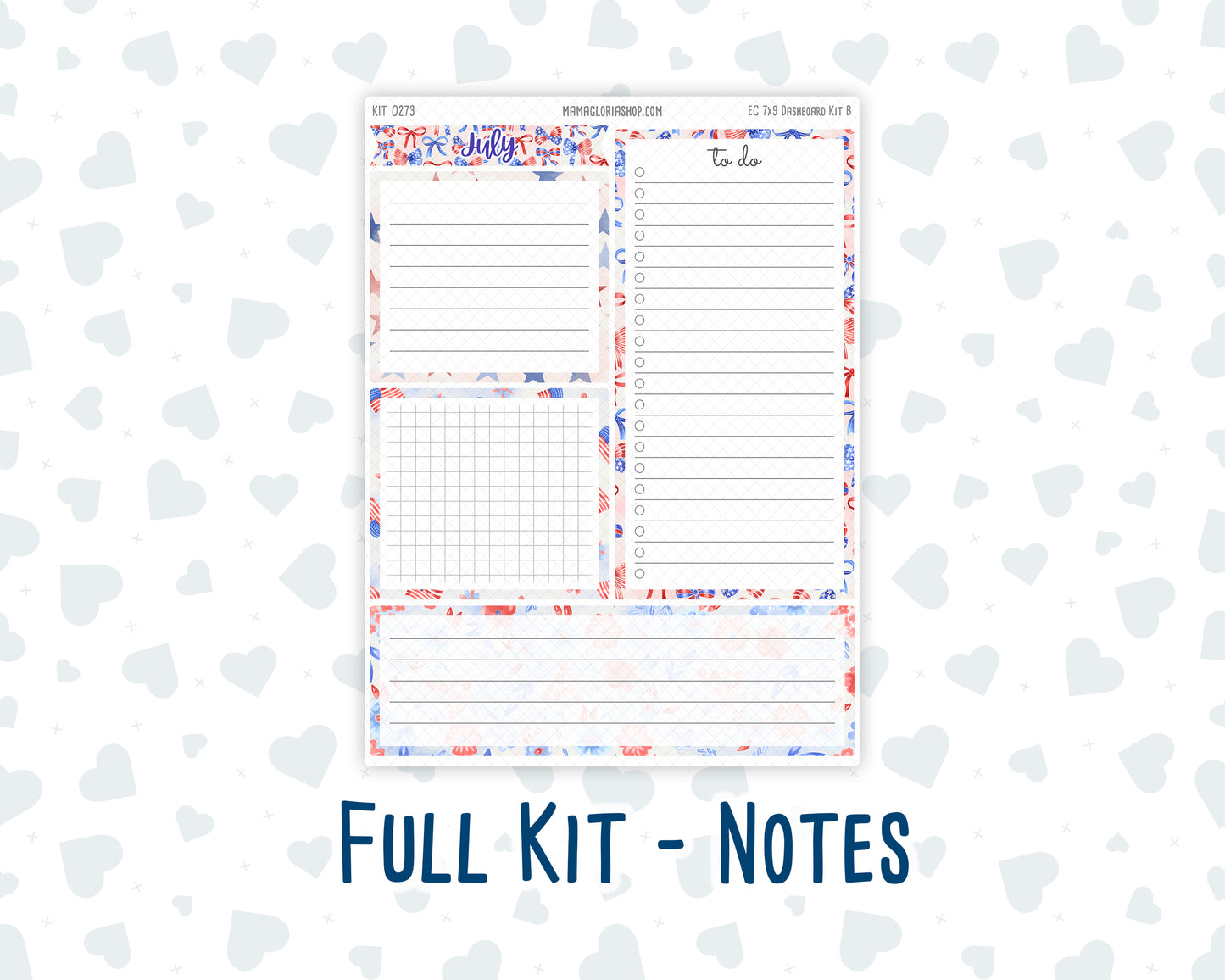Kit 0273 - 7x9 - EC Notes Pages - Dashboard Kit | Productivity Page - July - Americana In Bloom