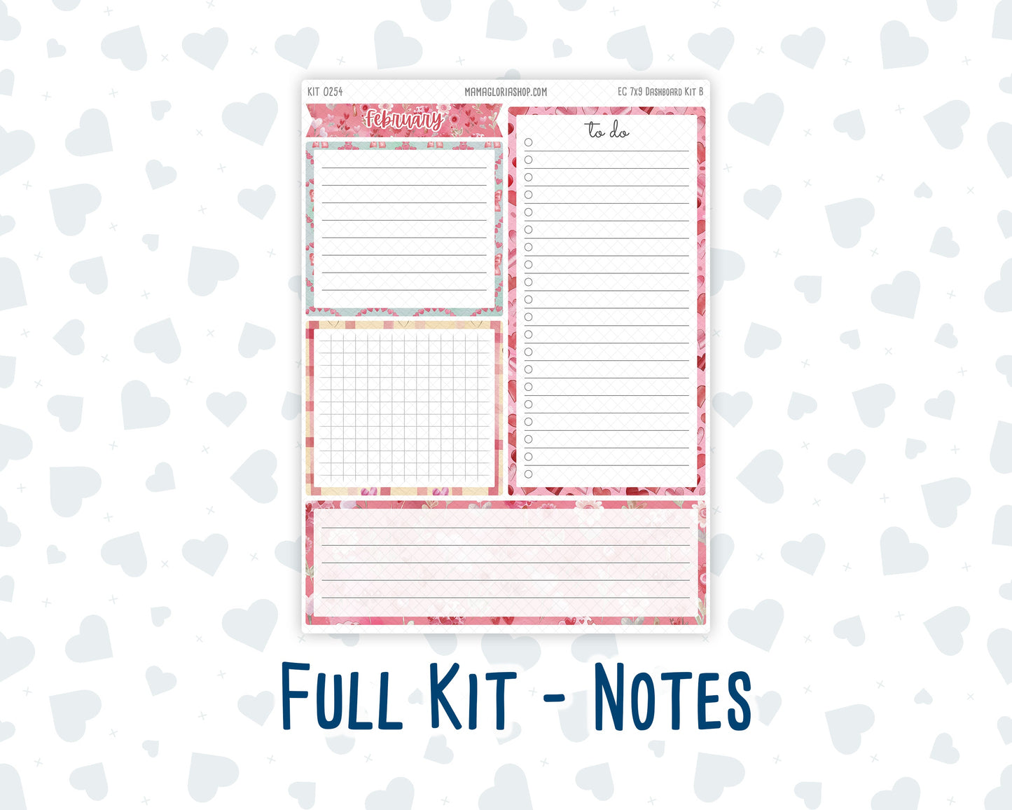 Kit 0254 - 7x9 - EC Notes Pages - Dashboard Kit | Productivity Page - February - Valentine Village