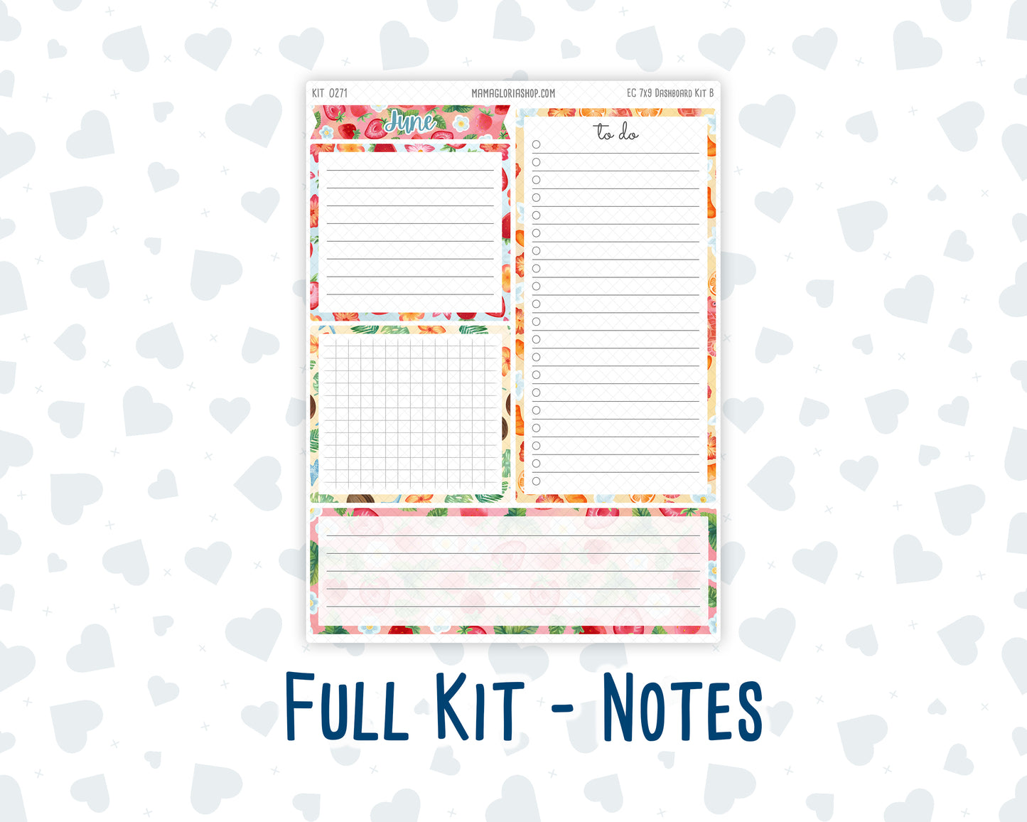 Kit 0271 - 7x9 - EC Notes Pages - Dashboard Kit | Productivity Page - June - Strawberry Shore