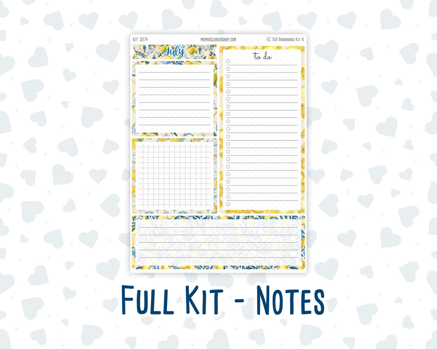 Kit 0274 - 7x9 - EC Notes Pages - Dashboard Kit | Productivity Page - July - Sunny Lemon Shore