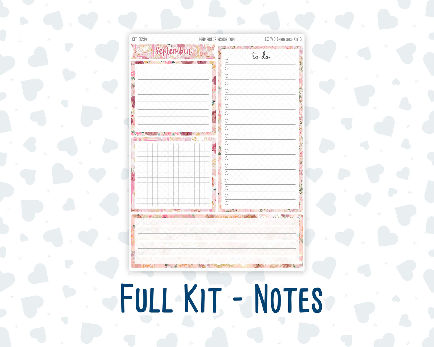 Kit 0294 - 7x9 - EC Notes Pages - Dashboard Kit | Productivity Page - September - Rosy Reveria
