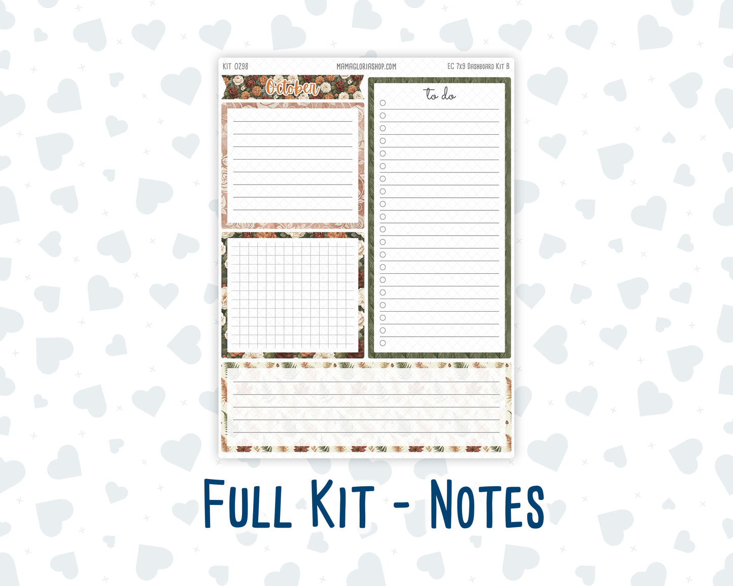 Kit 0298 - 7x9 - EC Notes Pages - Dashboard Kit | Productivity Page - October - Velvet Bloom