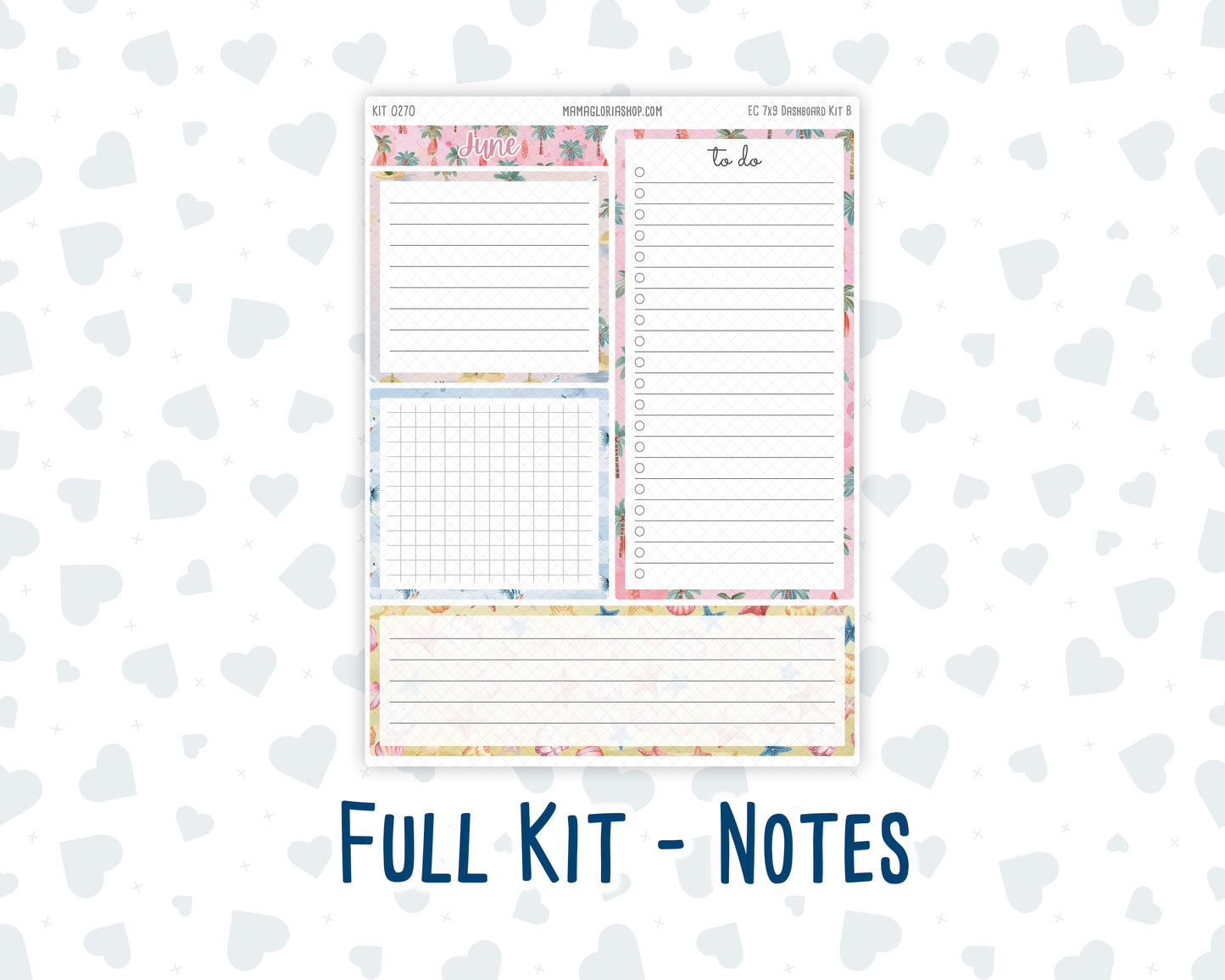 Kit 0270 - 7x9 - EC Notes Pages - Dashboard Kit | Productivity Page - June - Beachside Bliss