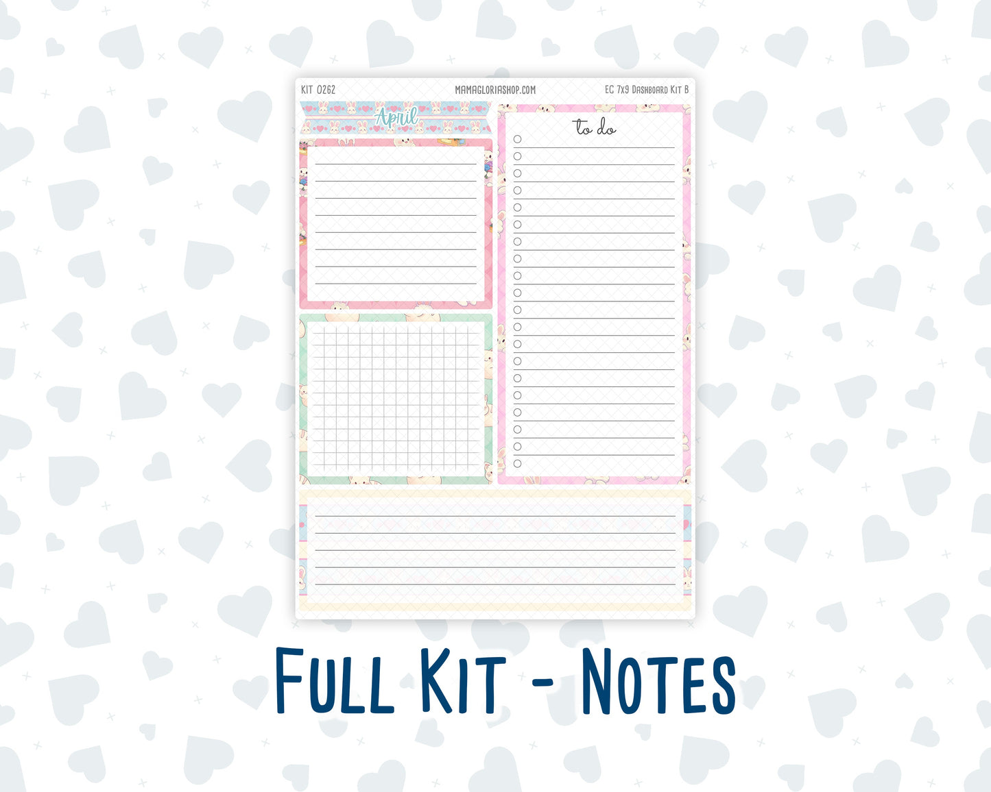 Kit 0262 - 7x9 - EC Notes Pages - Dashboard Kit | Productivity Page - April - Spring Puffs
