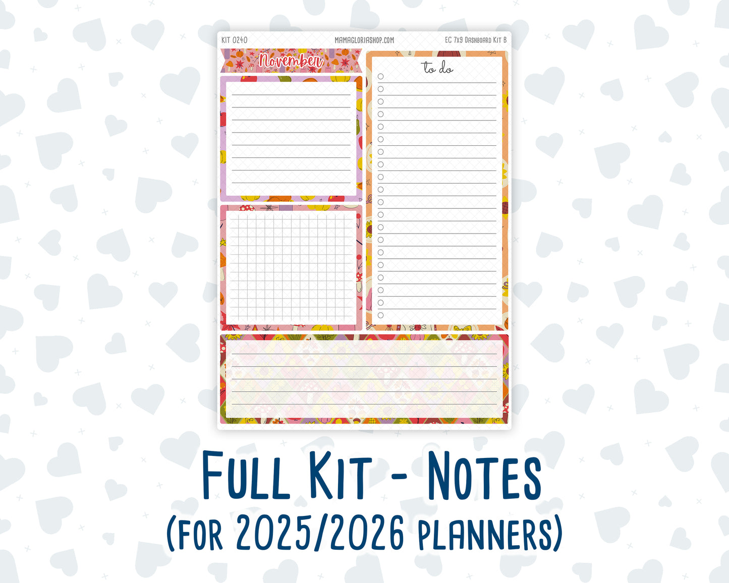 Kit 0240- 7x9 - EC Notes Pages - November - Cozy Thanksgiving - Dashboard Kit | Productivity Page