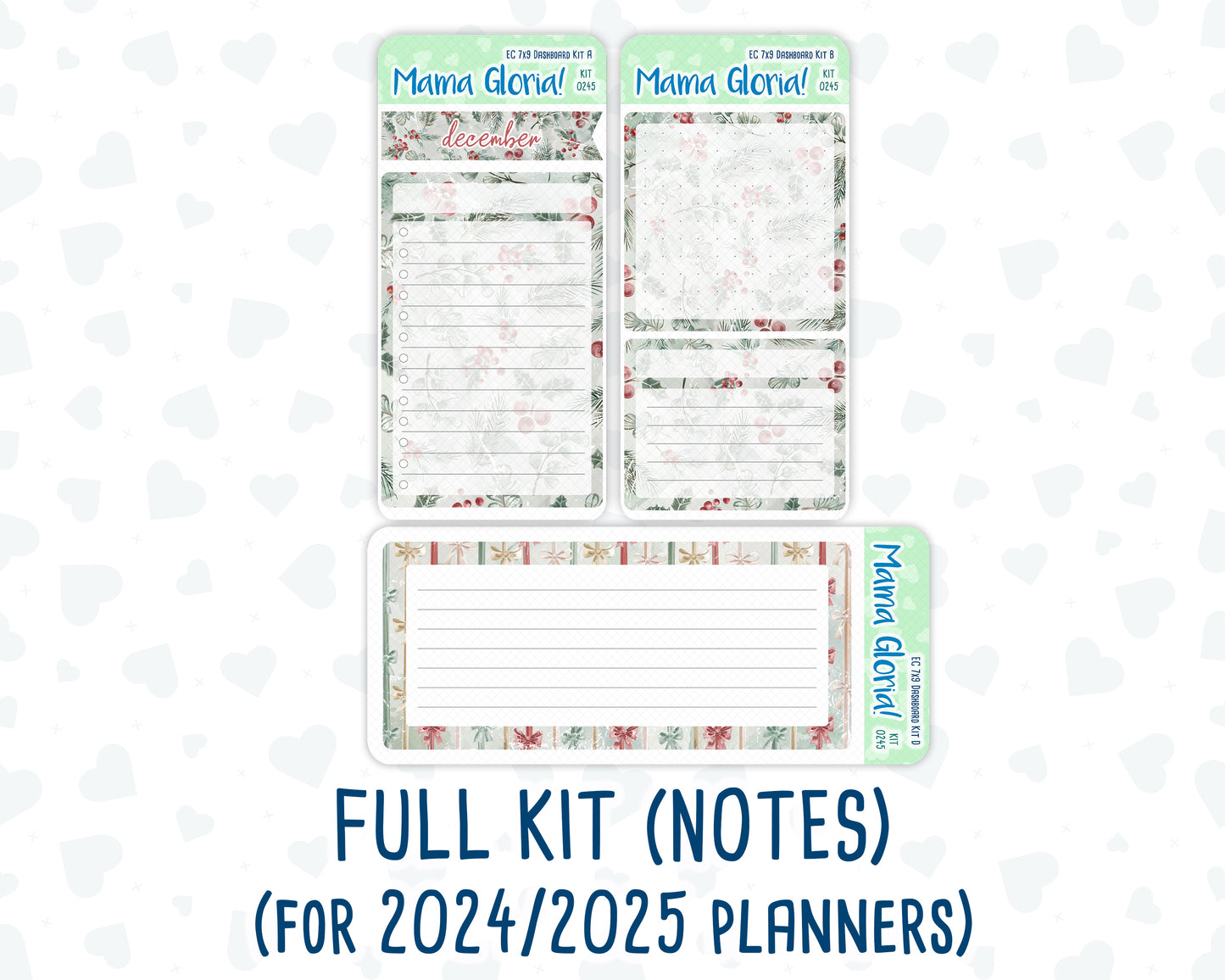 Kit 0245- 7x9 - EC Notes Pages - December - Vintage Christmas - Dashboard Kit | Productivity Page