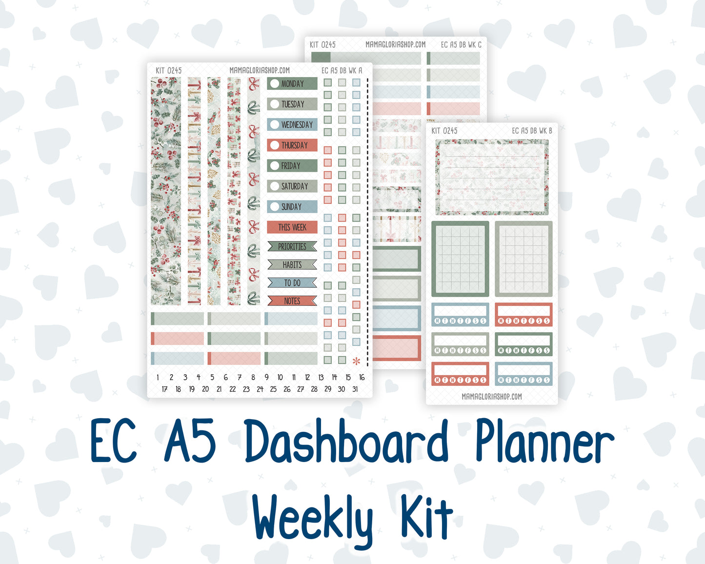 Kit 0245 - A5 - EC Dashboard Planner - December - Vintage Christmas