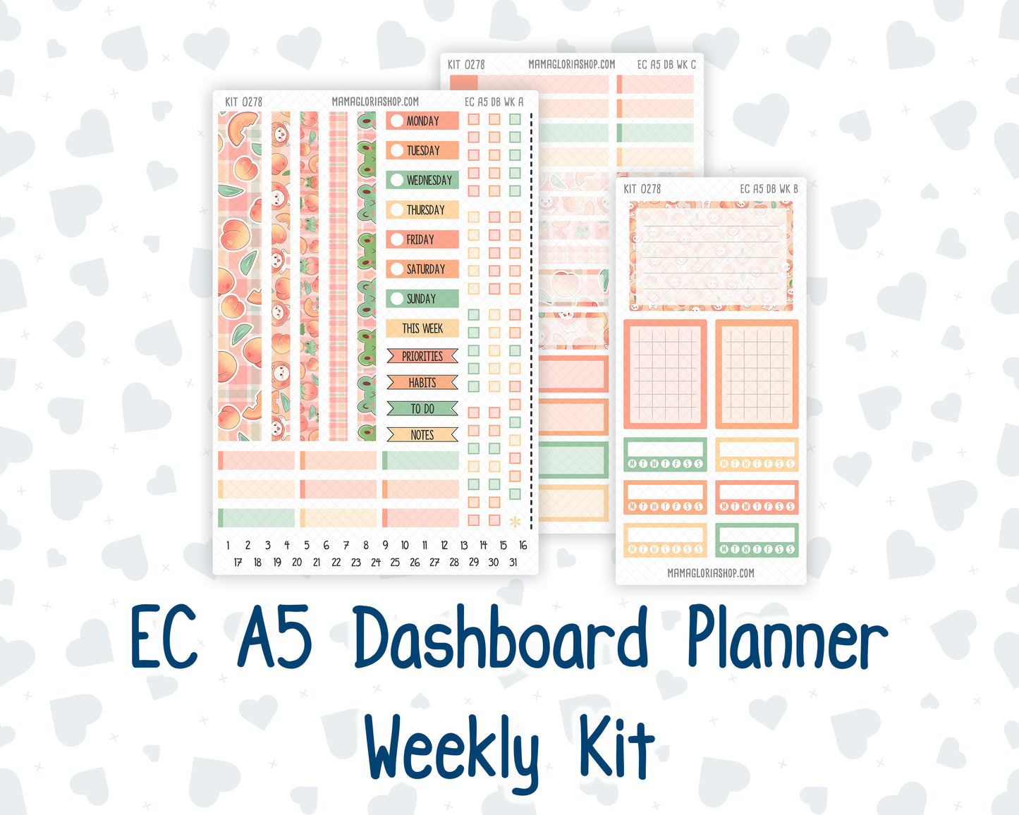 Kit 0278 - A5 - EC Dashboard Planner - August - Oops, All Peaches