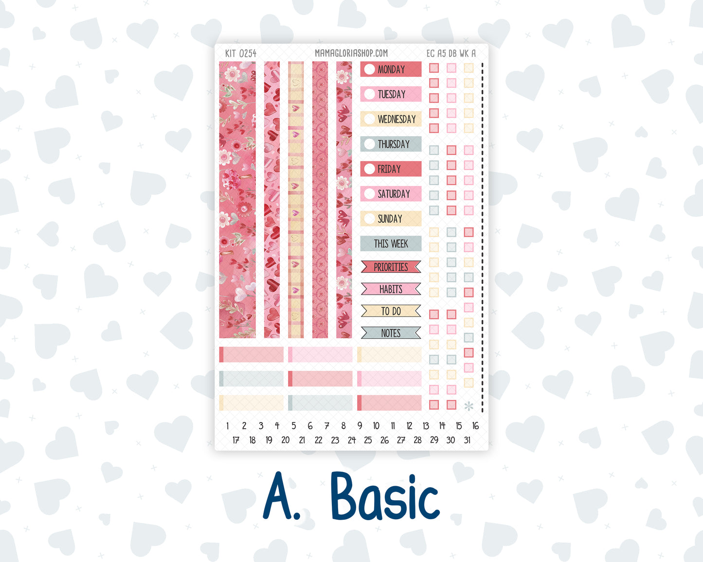 Kit 0254 - A5 - EC Dashboard Planner - February - Valentine Village