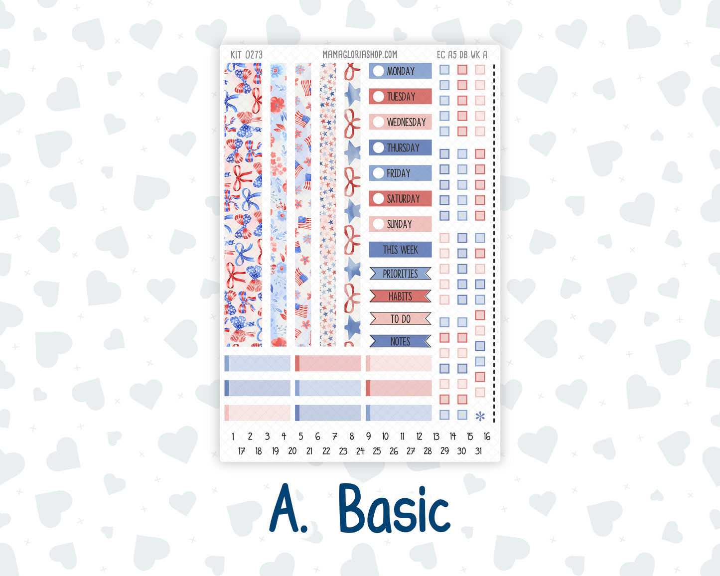 Kit 0273 - A5 - EC Dashboard Planner - July - Americana In Bloom
