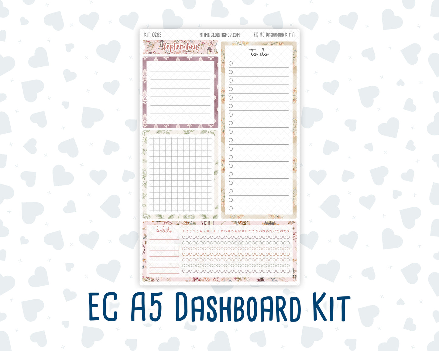 Kit 0293 - A5 - EC Notes Pages - Dashboard Kit | Productivity Page - September - Fleur de Provence