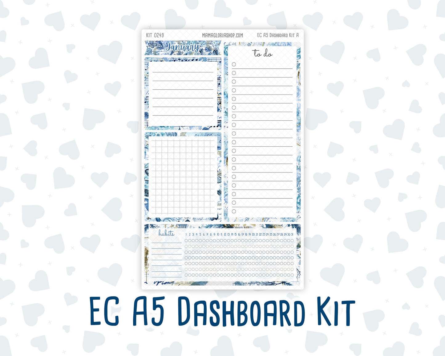 Kit 0249 - A5 - EC Notes Pages - Dashboard Kit | Productivity Page - January - Icy Lace