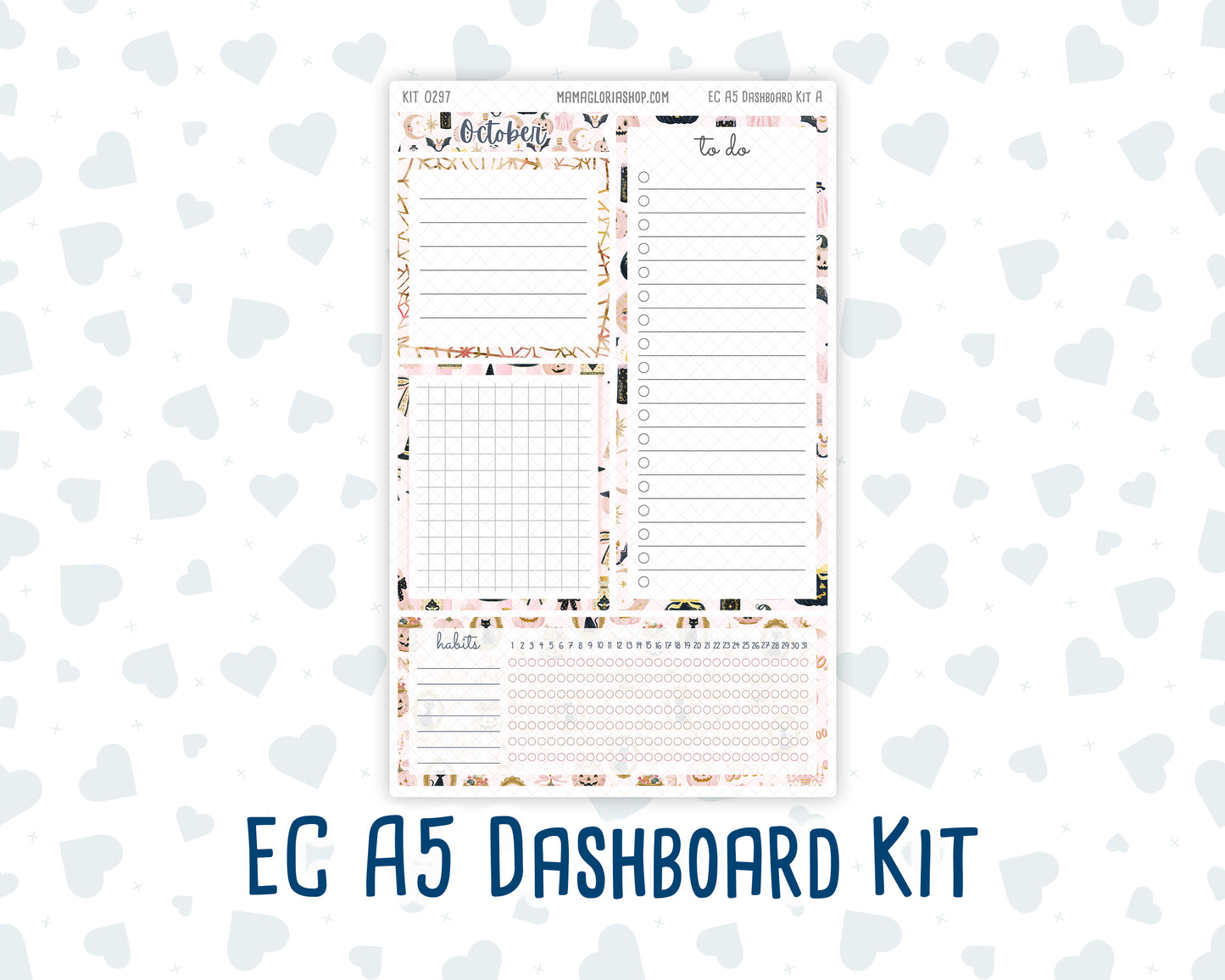 Kit 0297 - A5 - EC Notes Pages - Dashboard Kit | Productivity Page - October - Pink Spell