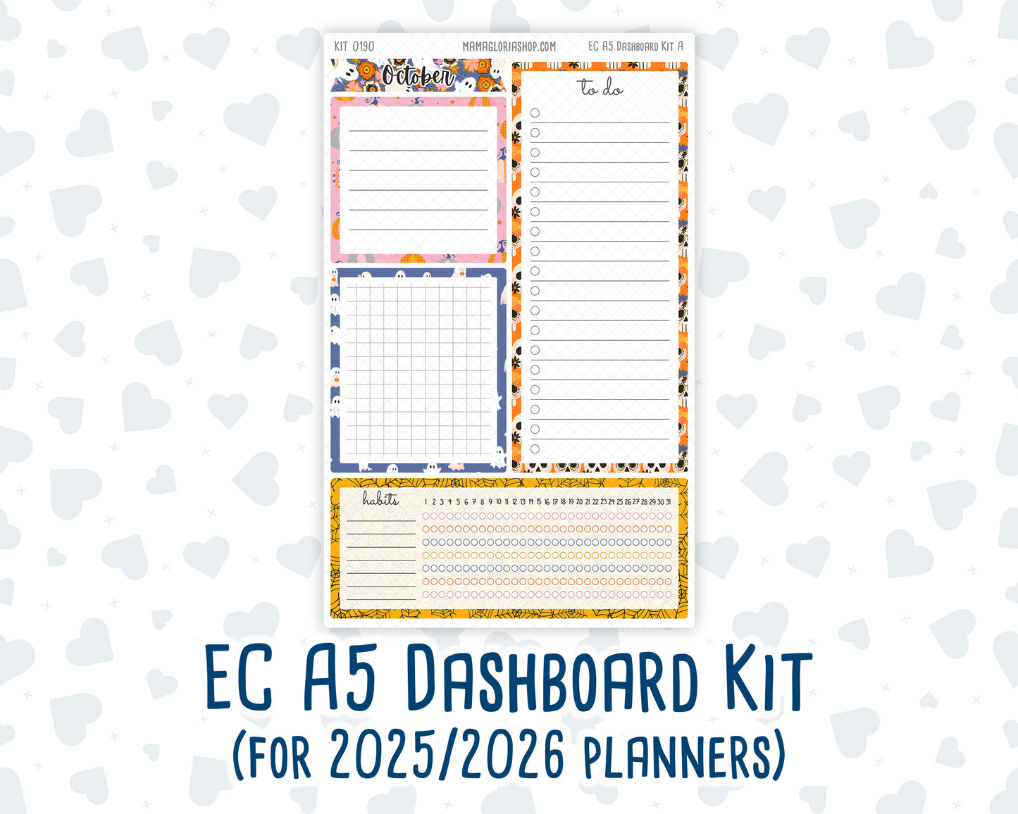 Kit 0190 - A5 - EC Notes Pages - October - Halloween Spooktacular - Dashboard Kit | Productivity Page