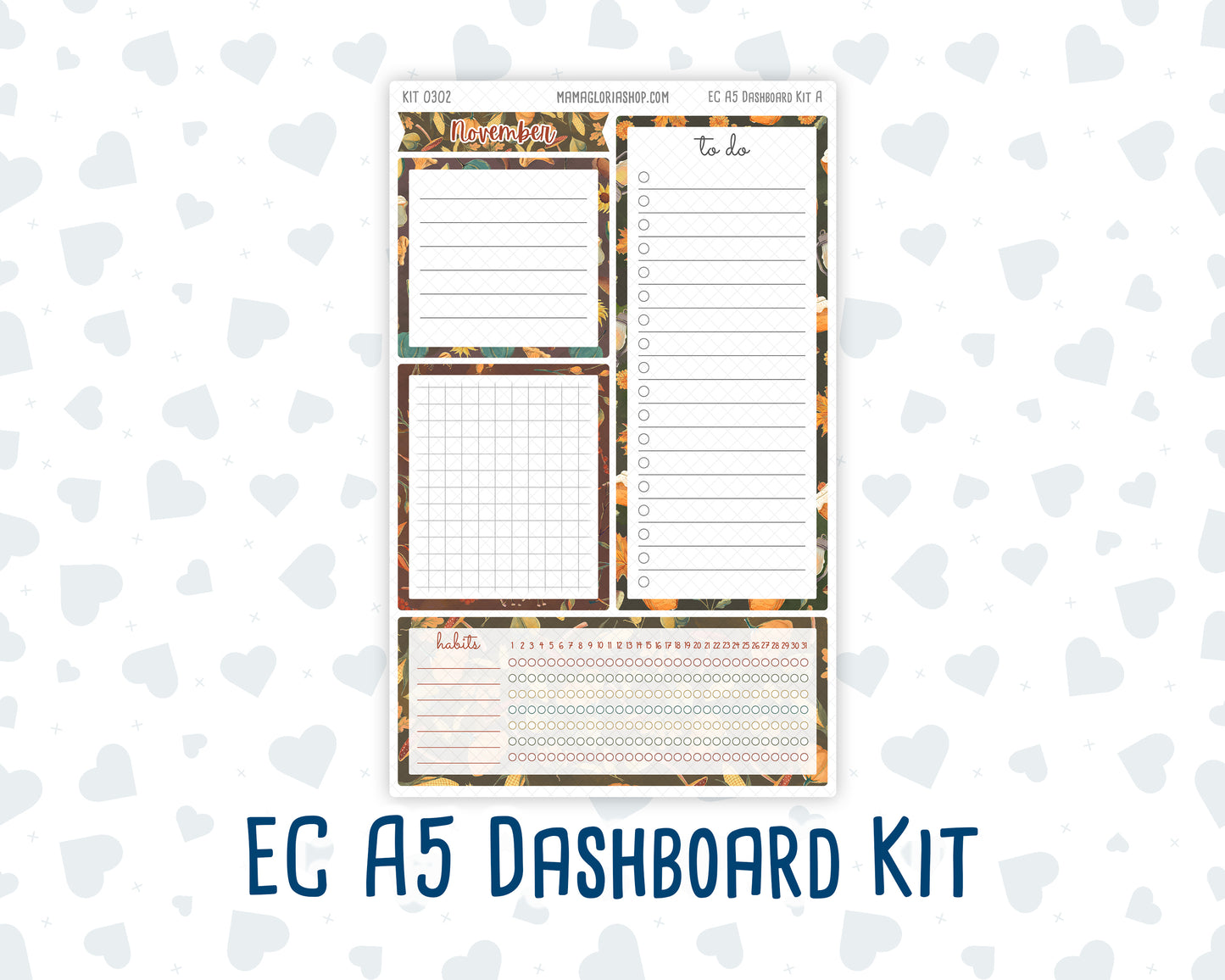 Kit 0302 - A5 - EC Notes Pages - Dashboard Kit | Productivity Page - November - Thankful Season