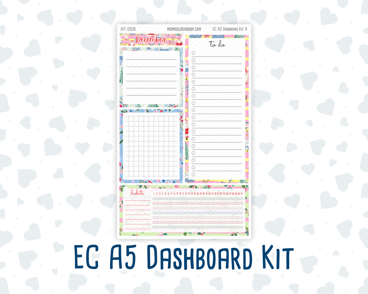 Kit 0306 - A5 - EC Notes Pages - Dashboard Kit | Productivity Page - December - Jolly Mischief