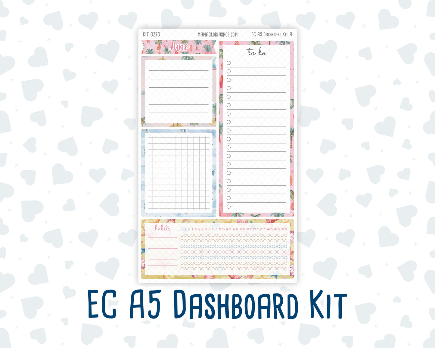 Kit 0270 - A5 - EC Notes Pages - Dashboard Kit | Productivity Page - June - Beachside Bliss