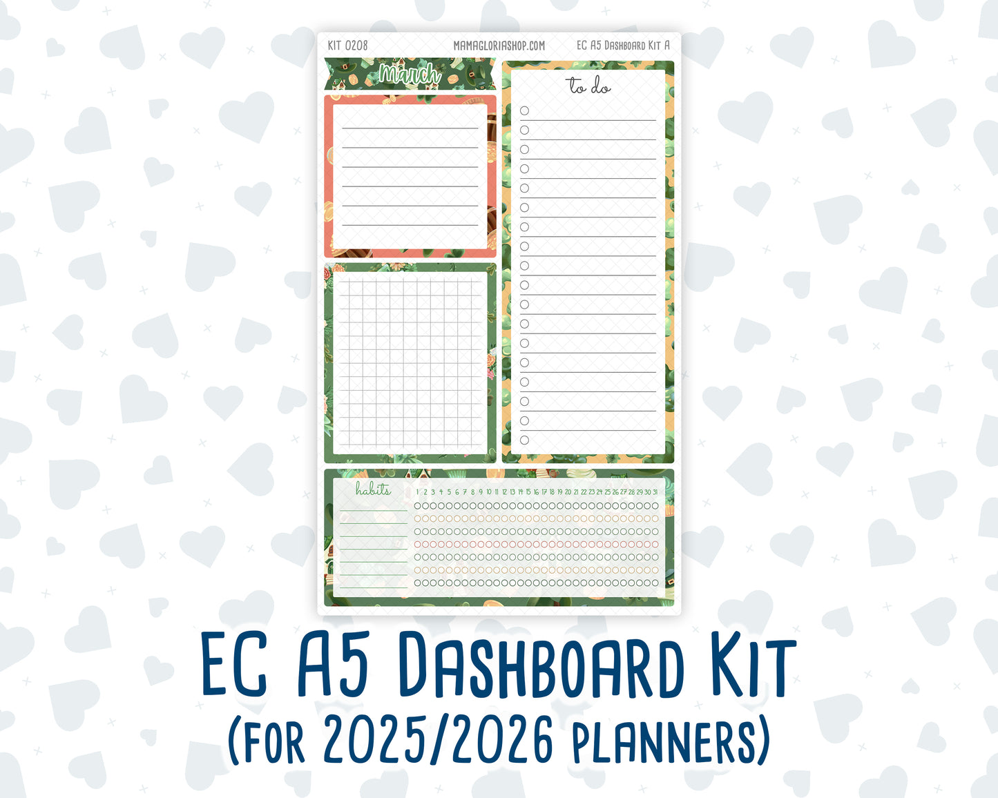 Kit 0208 - A5 - EC Notes Pages - March - Shamrock Lane - Dashboard Kit | Productivity Page