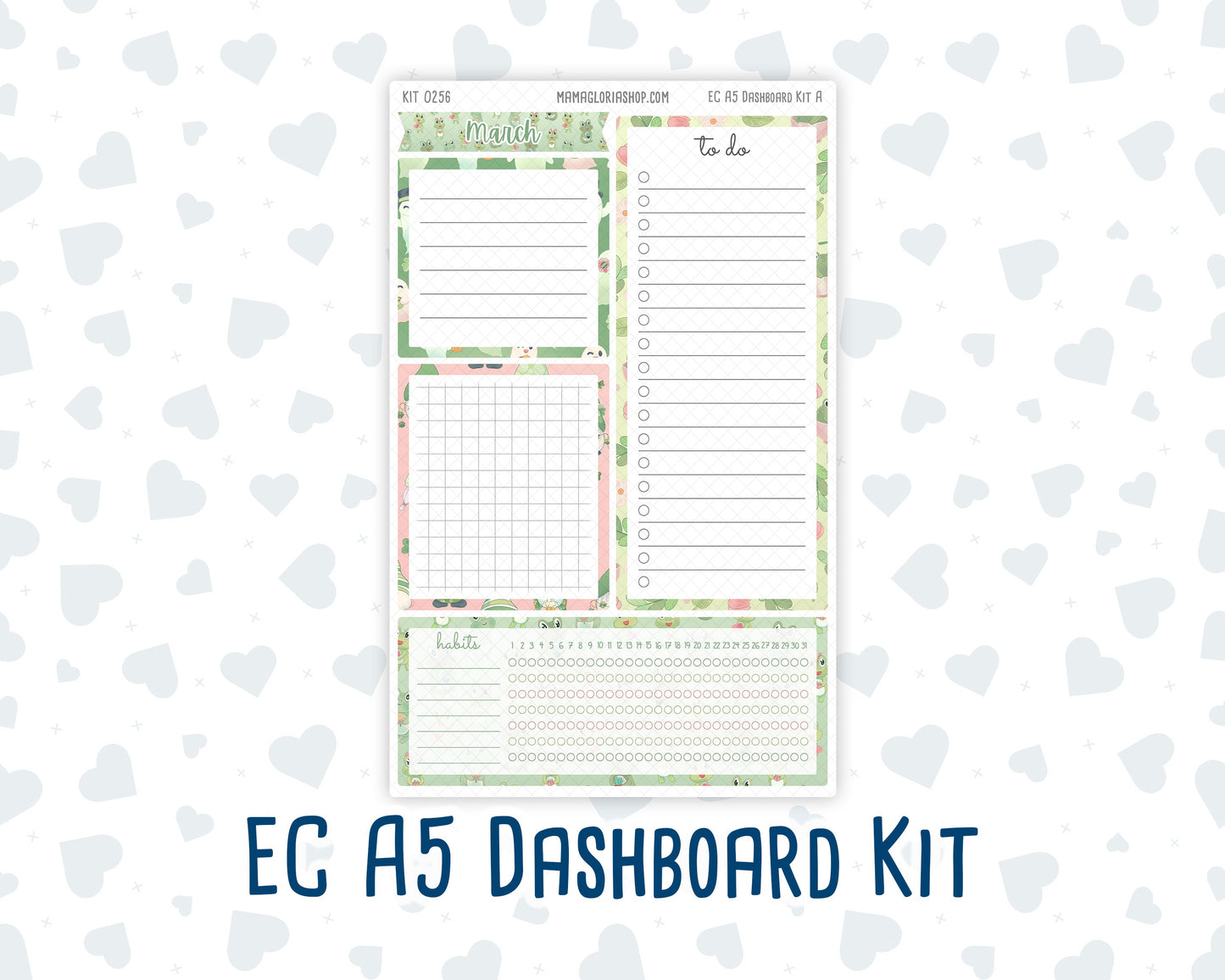 Kit 0256 - A5 - EC Notes Pages - Dashboard Kit | Productivity Page - March - Froggy Luck