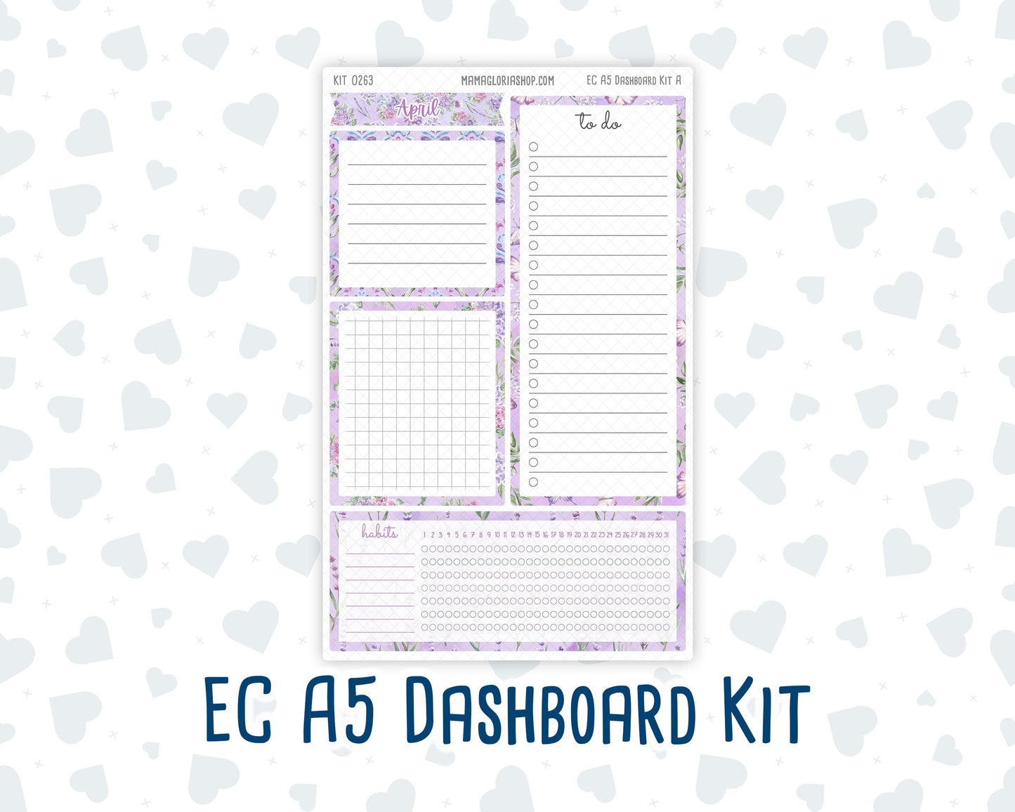 Kit 0263 - A5 - EC Notes Pages - Dashboard Kit | Productivity Page - April - Lavender Drift