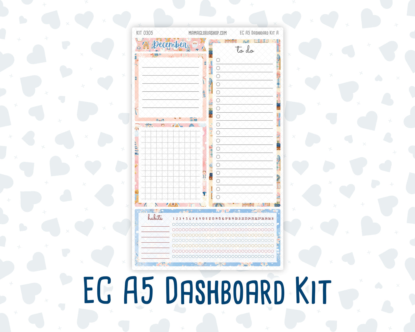 Kit 0305 - A5 - EC Notes Pages - Dashboard Kit | Productivity Page - December - Sugarplum Parade