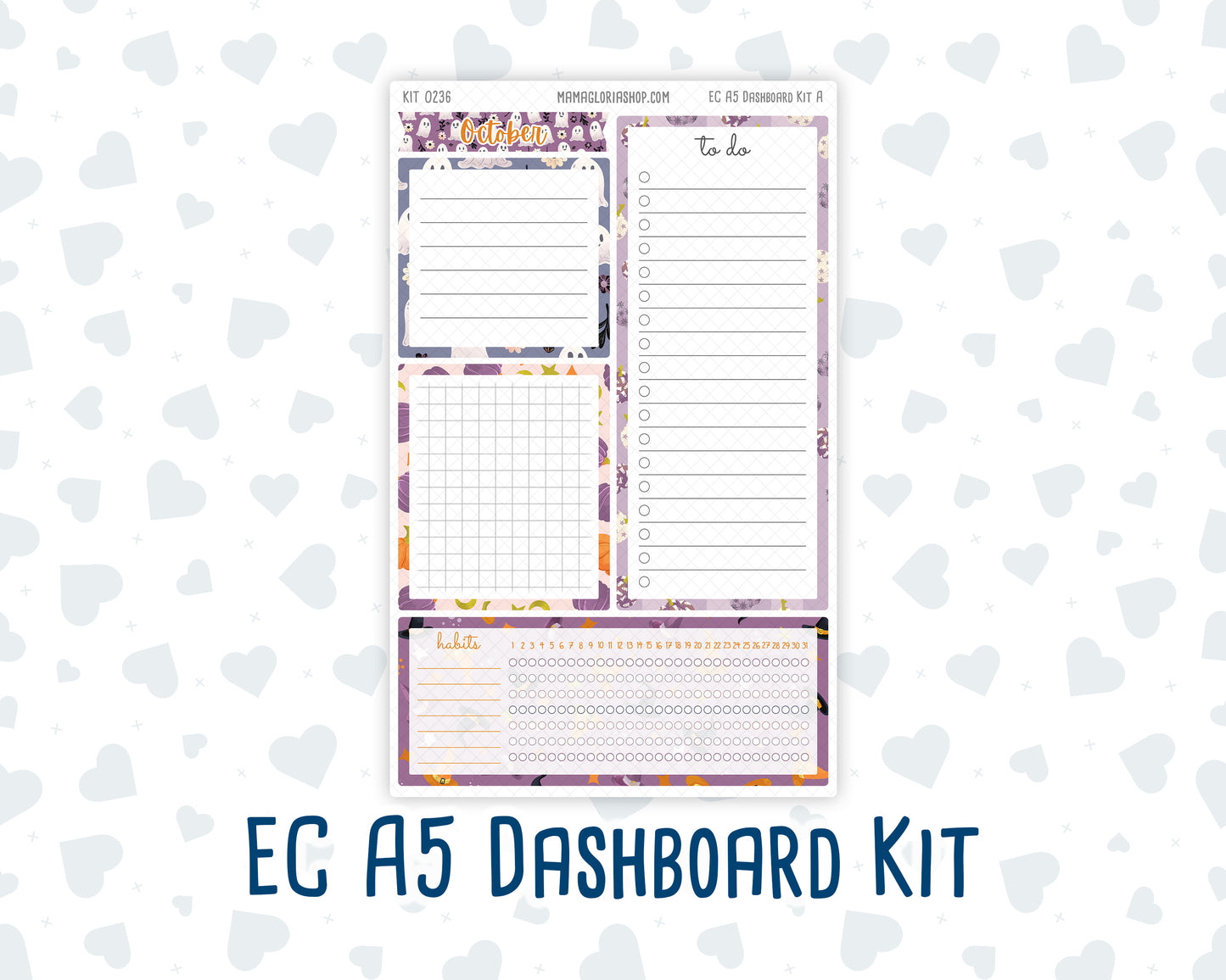 Kit 0236 - A5 - EC Notes Pages - October -Sweet & Spooky - Dashboard Kit | Productivity Page