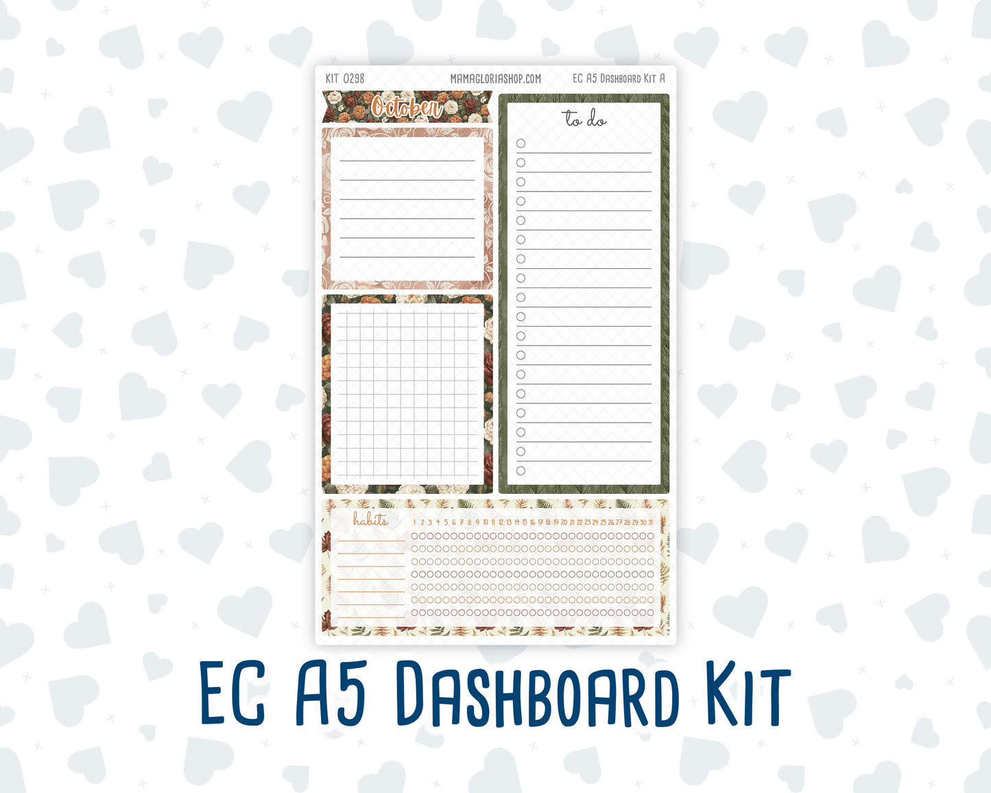 Kit 0298 - A5 - EC Notes Pages - Dashboard Kit | Productivity Page - October - Velvet Bloom