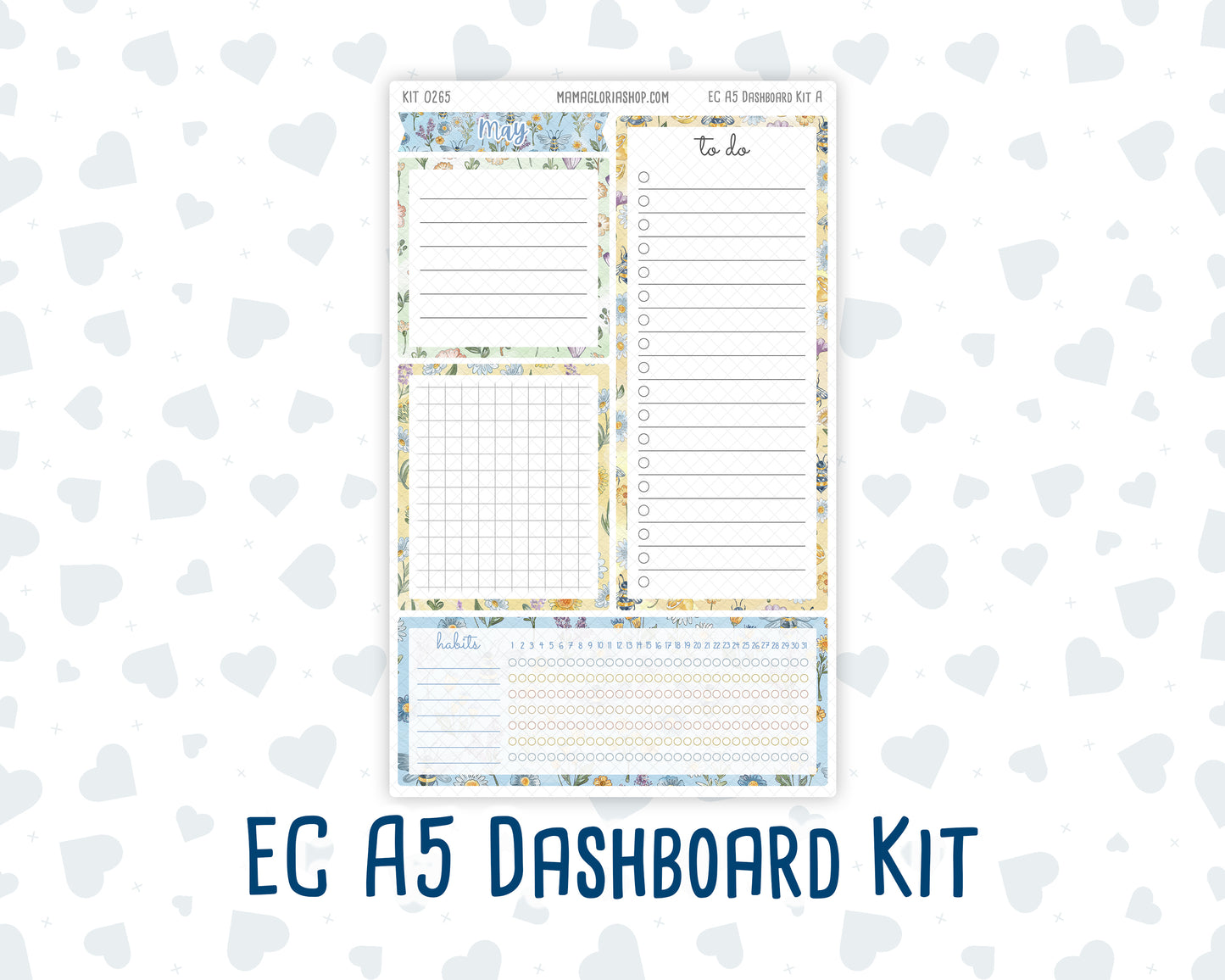 Kit 0265 - A5 - EC Notes Pages - Dashboard Kit | Productivity Page - May - Honeybee Sky