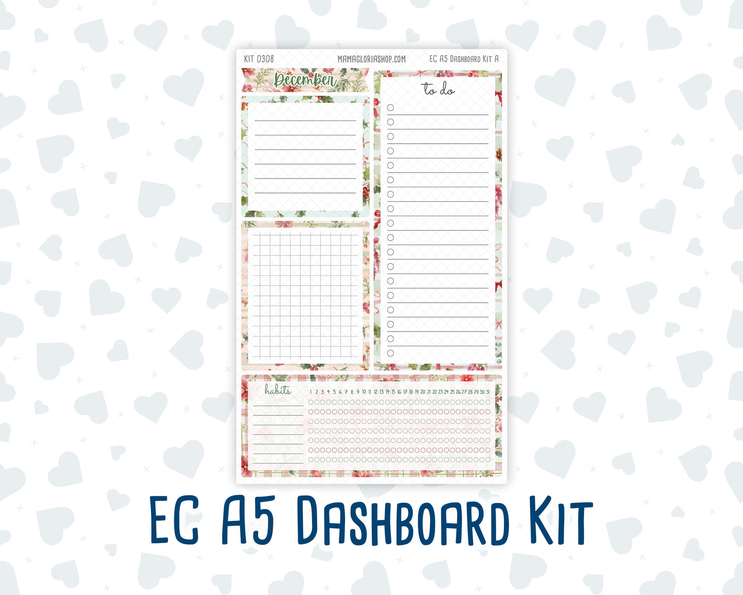 Kit 0308 - A5 - EC Notes Pages - Dashboard Kit | Productivity Page - December - Knit & Holly